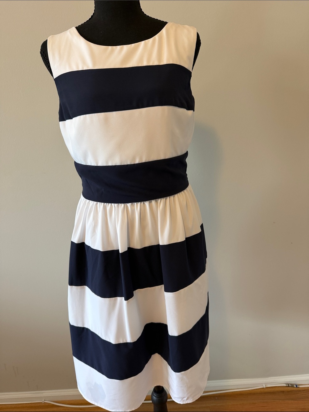 Dress Barn Navy and White Striped Midi Dress